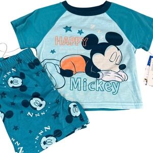 Disney Mickey Mouse Boys 24M Pajamas 2 Piece Sleepwear Set Flame Resistant Green